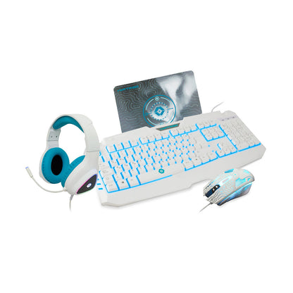 Kit 4 en 1 Gamer Perfect Choice Vortred Avalanche Teclado Diadema Mouse Mouse Pad Blanco