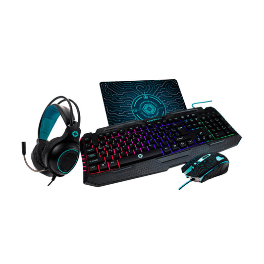 Kit 4 en 1 Gamer Perfect Choice Vortred Fully Armed Teclado Diadema Mouse Mouse Pad Negro